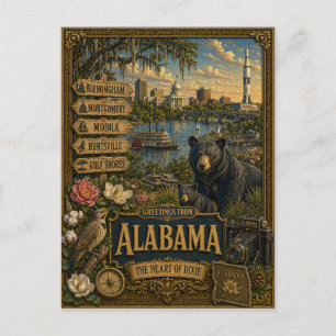 Groeten uit Alabama   Vintage Retro Kunst Briefkaart