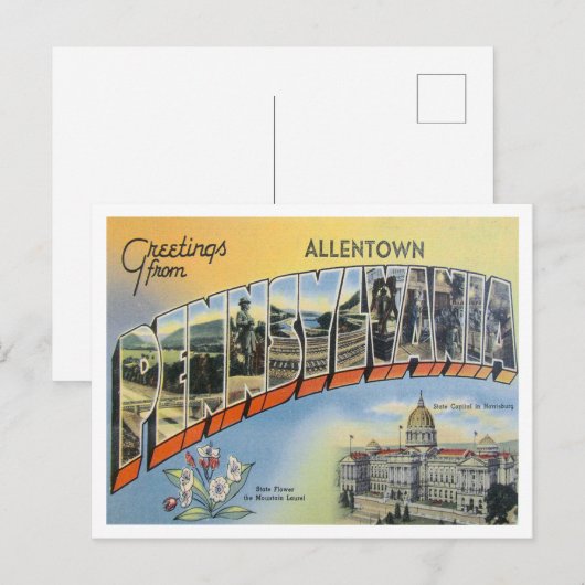Groeten uit Allentown, Pennsylvania Travel Briefkaart (Voorkant / Achterkant)