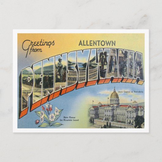 Groeten uit Allentown, Pennsylvania Travel Briefkaart (Voorkant)