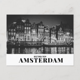 Groeten uit Amsterdam Black & White Night Briefkaart