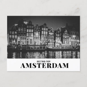 Groeten uit Amsterdam Black & White Night Briefkaart