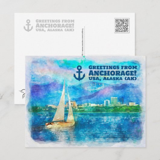 Groeten uit Anchorage - schilderij van Waterverf Briefkaart (Voorkant / Achterkant)