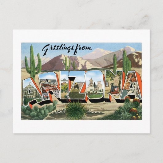 Groeten uit Arizona! Retro Catcus Desert Briefkaart (Voorkant)