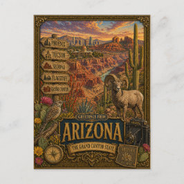 Groeten uit Arizona | Vintage Retro Kunst Briefkaart
