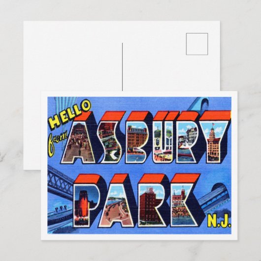 Groeten uit Asbury Park, New Jersey Travel Briefkaart (Voorkant / Achterkant)