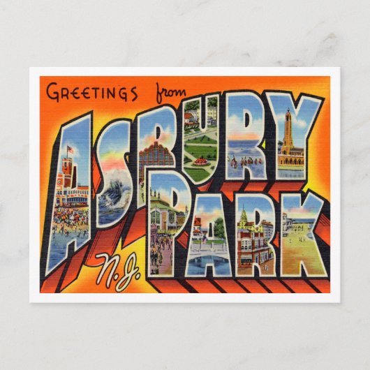Groeten uit Asbury Park, New Jersey Travel Briefkaart (Voorkant)