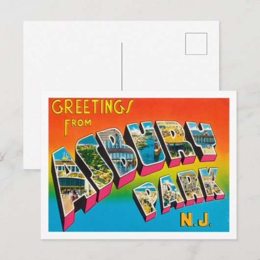 Groeten uit Asbury Park, New York Travel Briefkaart (Voorkant / Achterkant)