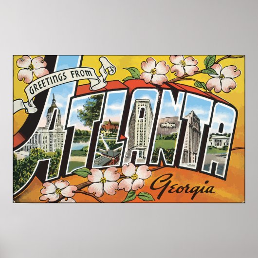 Groeten uit Atlanta Georgia, Vintage Poster (Voorkant)