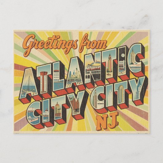  "Groeten uit Atlantic City, NJ" Briefkaart (Voorkant)