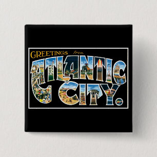 Groeten uit Atlantic City! Vierkante Button 5,1 Cm