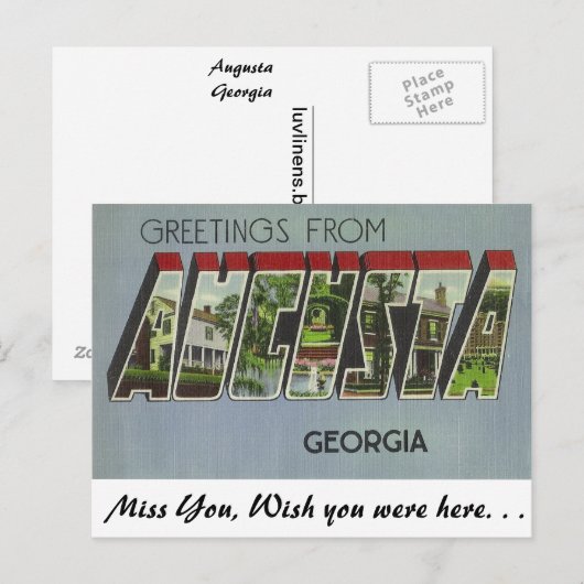 Groeten uit Augusta, Georgia Briefkaart (Voorkant / Achterkant)