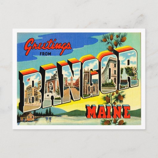 Groeten uit Bangor, Maine Vintage Travel Briefkaart (Voorkant)
