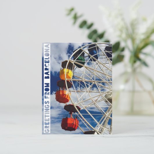 groeten uit Barcelona, postard met ferris, waar Briefkaart (Staand voorkant)