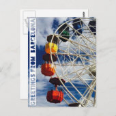 groeten uit Barcelona, postard met ferris, waar Briefkaart (Voorkant / Achterkant)