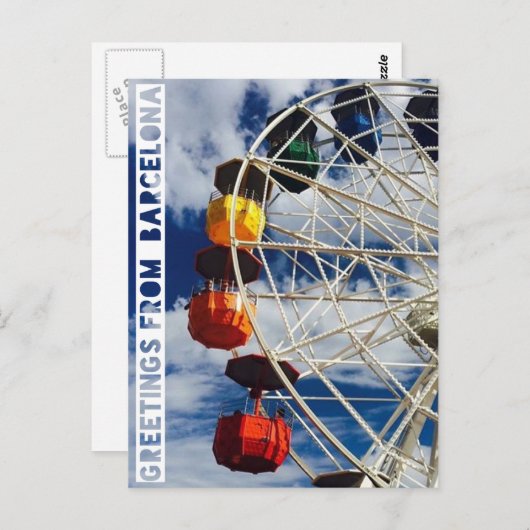 groeten uit Barcelona, postard met ferris, waar Briefkaart (Voorkant / Achterkant)