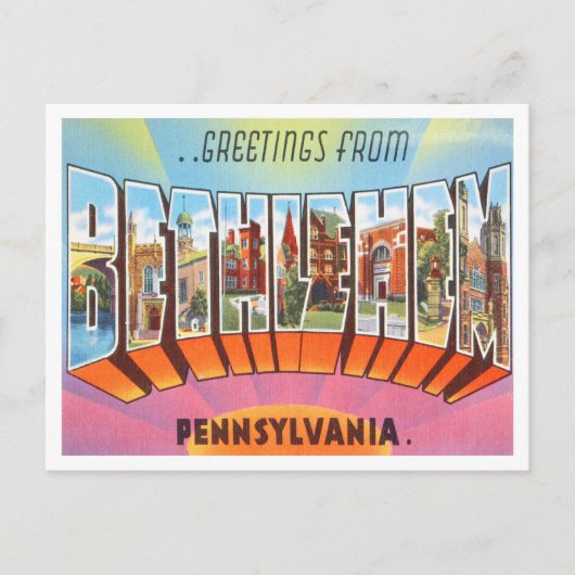 Groeten uit Bethlehem, Pennsylvania Travel Briefkaart (Voorkant)