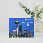Groeten uit Blue Seattle Skyline Briefkaart (Staand voorkant)