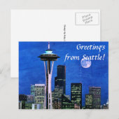 Groeten uit Blue Seattle Skyline Briefkaart (Voorkant / Achterkant)
