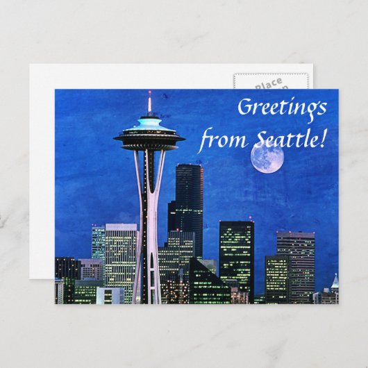 Groeten uit Blue Seattle Skyline Briefkaart (Voorkant / Achterkant)