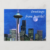 Groeten uit Blue Seattle Skyline Briefkaart (Voorkant)