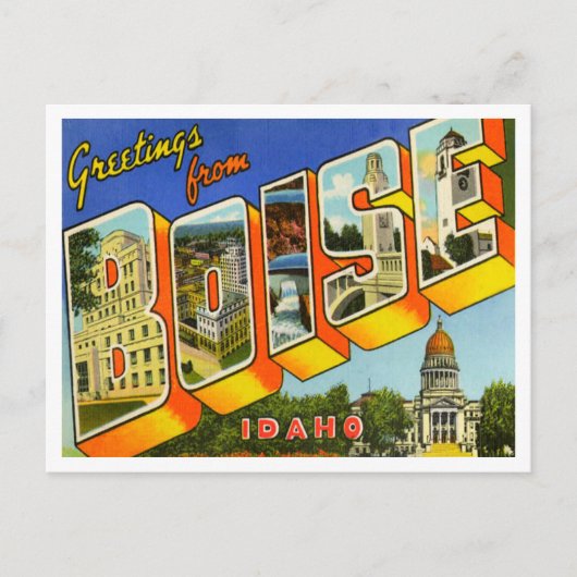 Groeten uit Boise, Idaho Vintage Travel Briefkaart (Voorkant)
