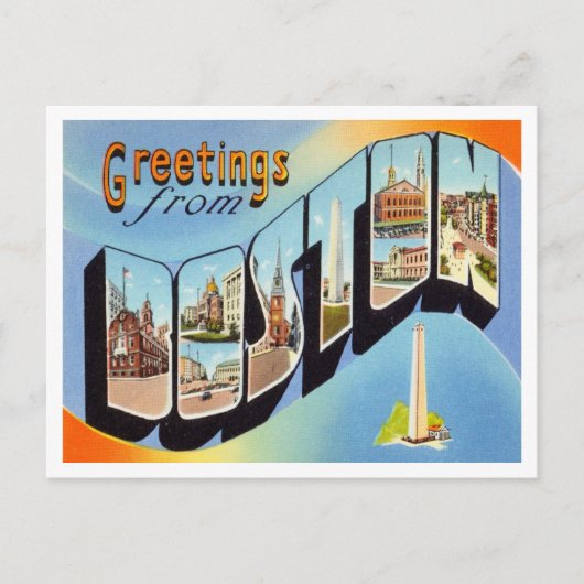 Groeten uit Boston, Massachusetts Travel Briefkaart (Voorkant)