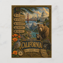 Groeten uit Californië | Vintage Retro Kunst Briefkaart