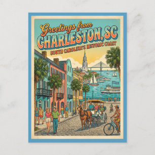 Groeten uit Charleston SC Retro geïnspireerd Briefkaart
