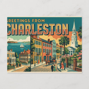 Groeten uit Charleston Vintage Reisansichtkaart Briefkaart