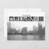 Groeten uit Chicago Black en White Skyline Briefkaart (Voorkant / Achterkant)