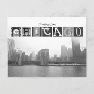 Groeten uit Chicago Black en White Skyline Briefkaart