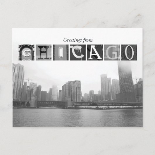 Groeten uit Chicago Black en White Skyline Briefkaart (Voorkant)