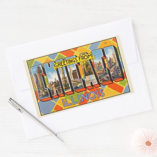 Groeten uit Chicago, Illinois, Rechthoekige Sticker (Envelop)