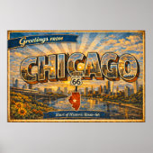 Groeten uit Chicago Oude Ansichtkaart Poster (Voorkant)
