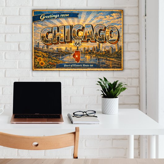 Groeten uit Chicago Oude Ansichtkaart Poster