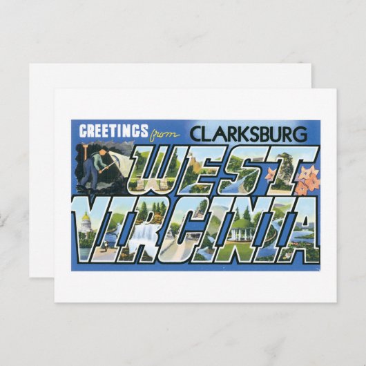 Groeten uit Clarksburg, West Virginia! Retro Briefkaart (Voorkant / Achterkant)