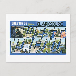Groeten uit Clarksburg, West Virginia! Retro Briefkaart