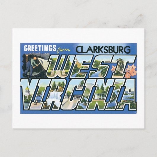 Groeten uit Clarksburg, West Virginia! Retro Briefkaart (Voorkant)