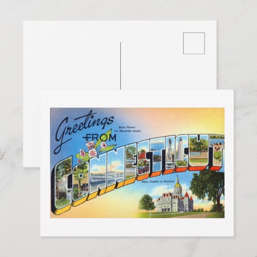  groeten uit Connecticut-reisposter Briefkaart (Voorkant / Achterkant)