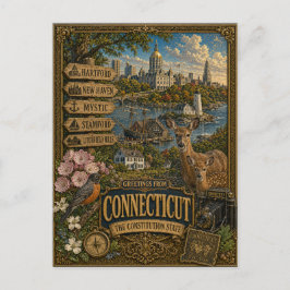 Groeten uit Connecticut | Vintage Retro Kunst Briefkaart