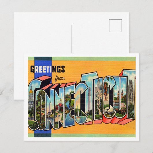 Groeten uit Connecticut Vintage Travel Briefkaart (Voorkant / Achterkant)