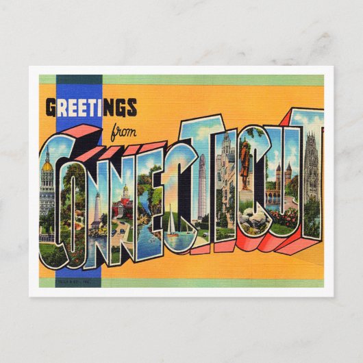 Groeten uit Connecticut Vintage Travel Briefkaart (Voorkant)