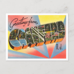 Groeten uit Cranford, New Jersey Vintage Travel Briefkaart