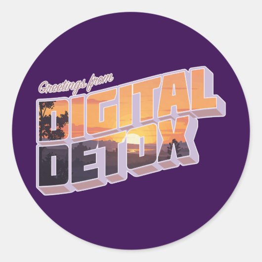 Groeten uit de digitale detox ronde sticker (Voorkant)