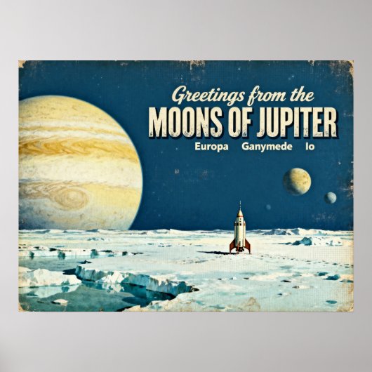 Groeten uit de manen van Jupiter Retro Sci-Fi P Poster (Voorkant)