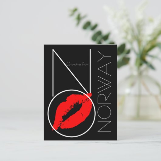 Groeten uit de Noorse Rode Lipstick Kiss Black Briefkaart (Staand voorkant)