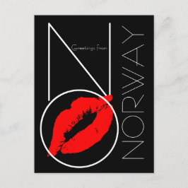 Groeten uit de Noorse Rode Lipstick Kiss Black Briefkaart