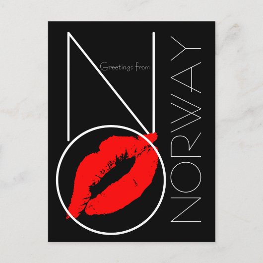 Groeten uit de Noorse Rode Lipstick Kiss Black Briefkaart (Voorkant)