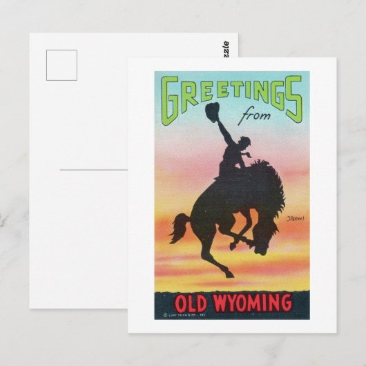  groeten uit de oude Wyoming Cowboy Briefkaart (Voorkant / Achterkant)