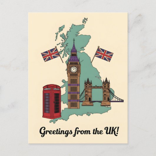 Groeten uit de UK Britse Landmarks Reis Briefkaart (Voorkant)